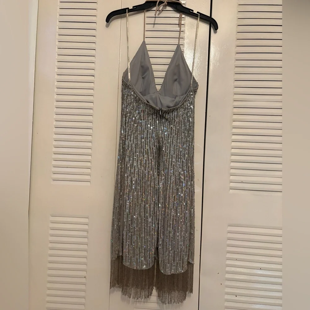 SCALA Y2K Silver Sequin halter Dress - Picture 4 of 12